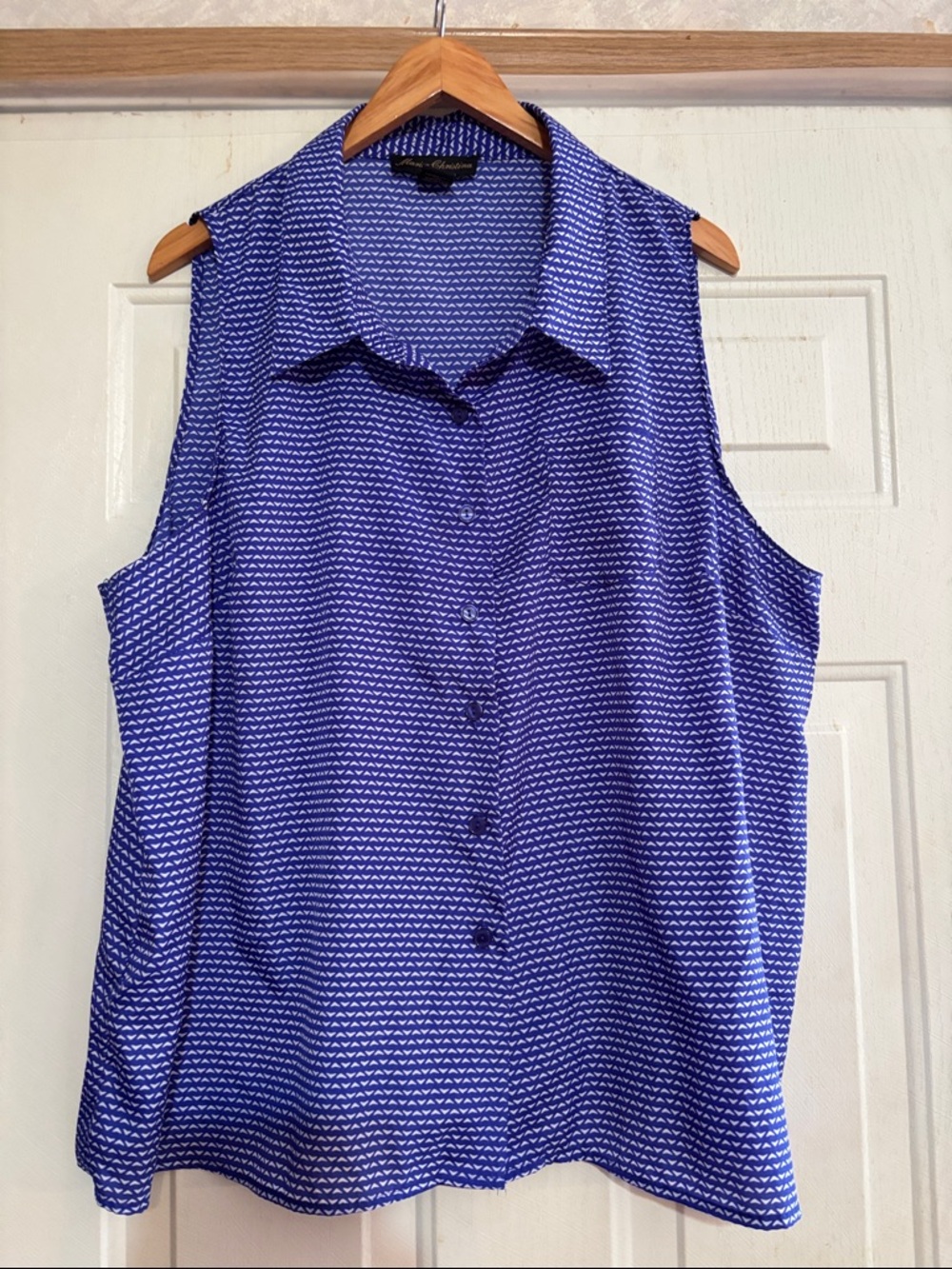 Marisa Christina Sleeveless Button-Front Top in Deep Blue Print‎